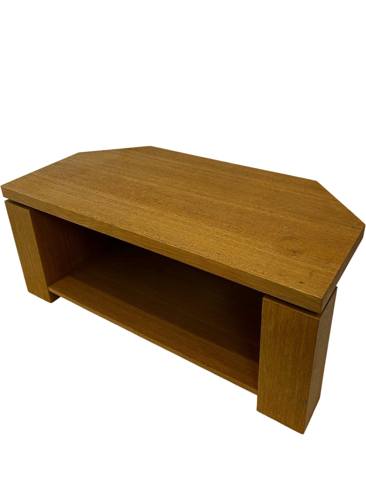 Oak Effect Corner TV Stand Media Unit Open Shelf Storage 95cm (Pre-Loved)