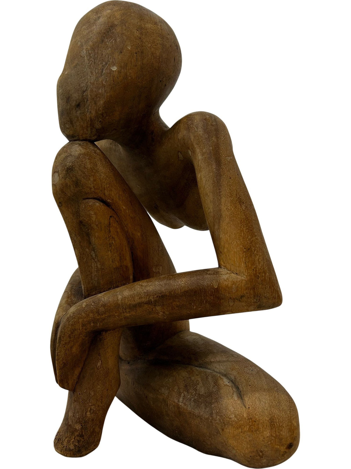 Wooden Abstract Human Figure Sculpture Seated Thinking Pose (Pre-Loved)