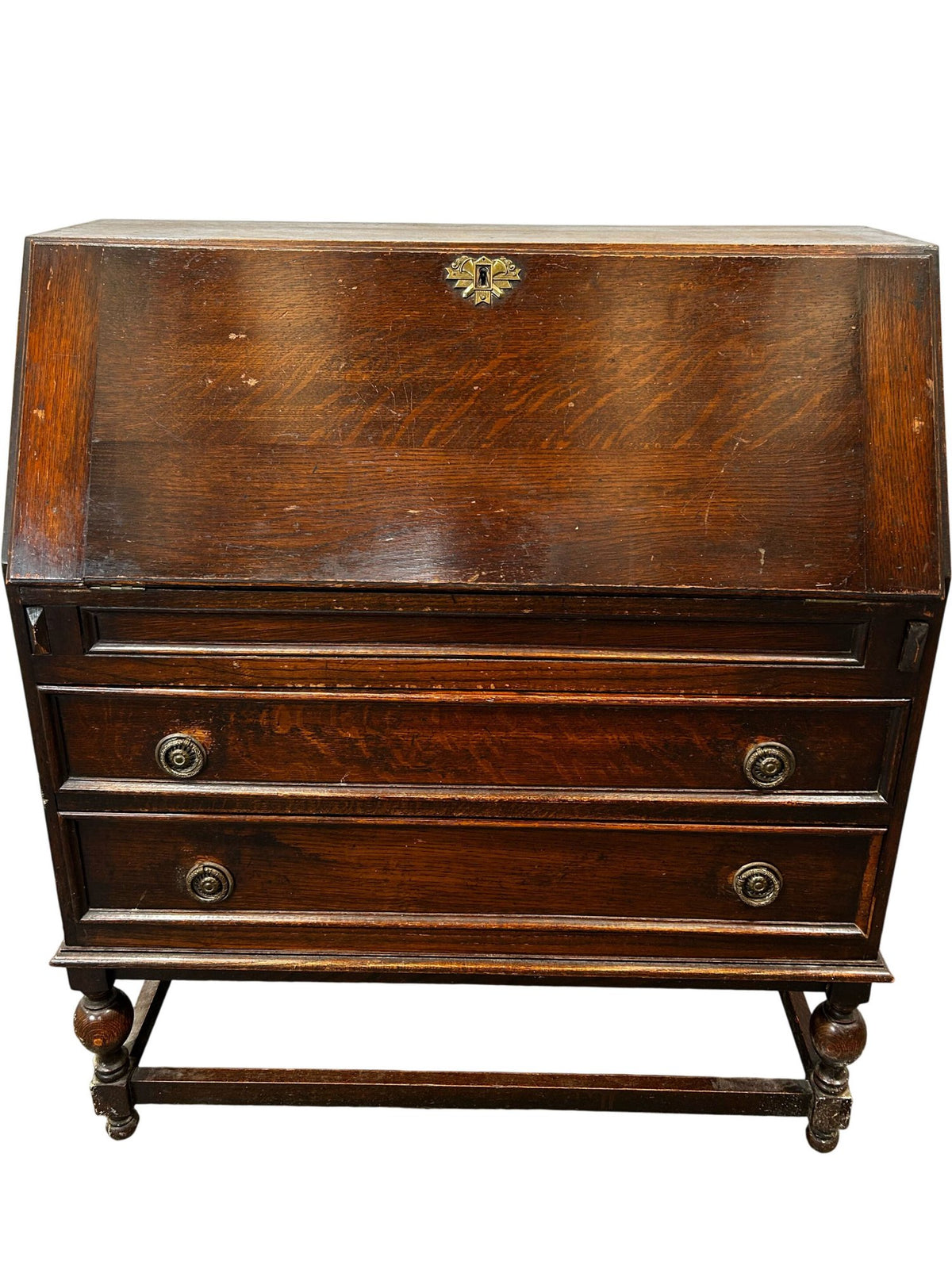 Vintage Drop Front Bureau Writing Desk with Drawers (Pre-Loved)