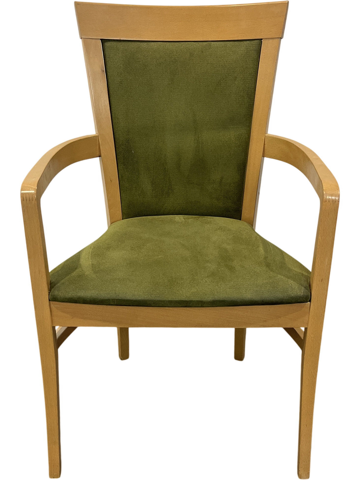 Pair Of Honey Oak Green Moss Upholstered Dining Chairs (Pre-Loved)