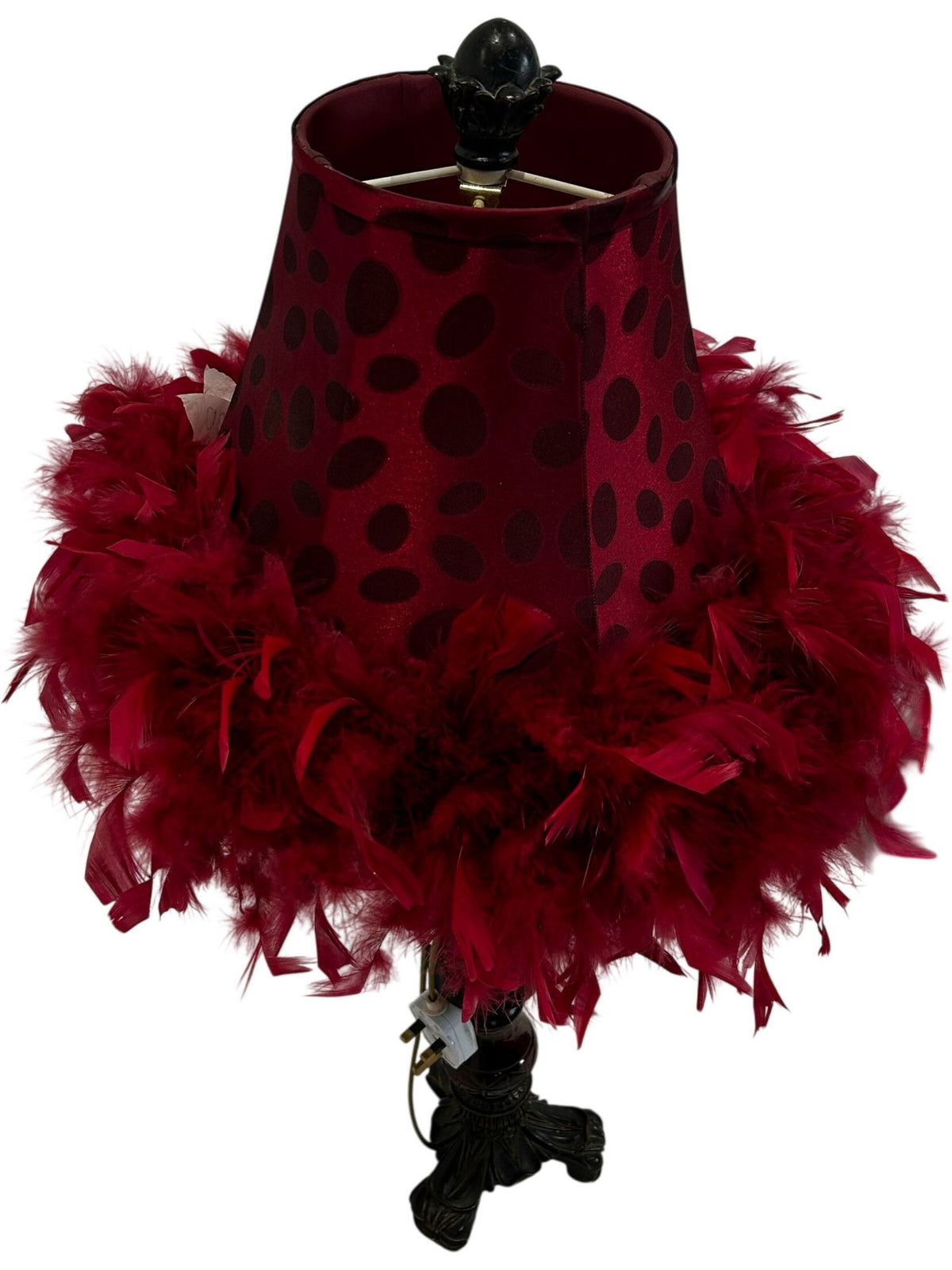 Red Feather Decorative Table Lamp with Ornate Base (Pre-Loved)