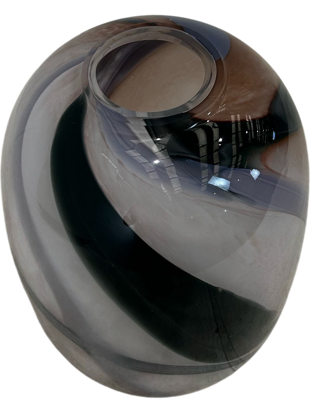 Art Glass Vase Brown Blue Black Swirl Pattern Modern Decorative (Pre-Loved)
