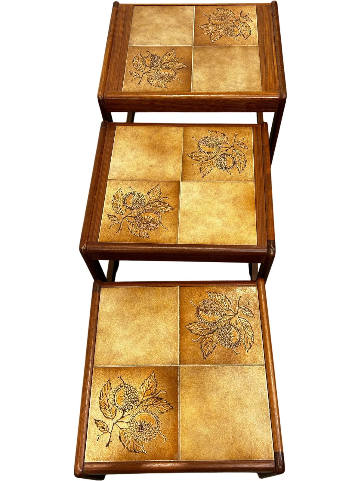 Vintage Floral Ceramic Tile Top Nest of 3 Tables (Pre-Loved)