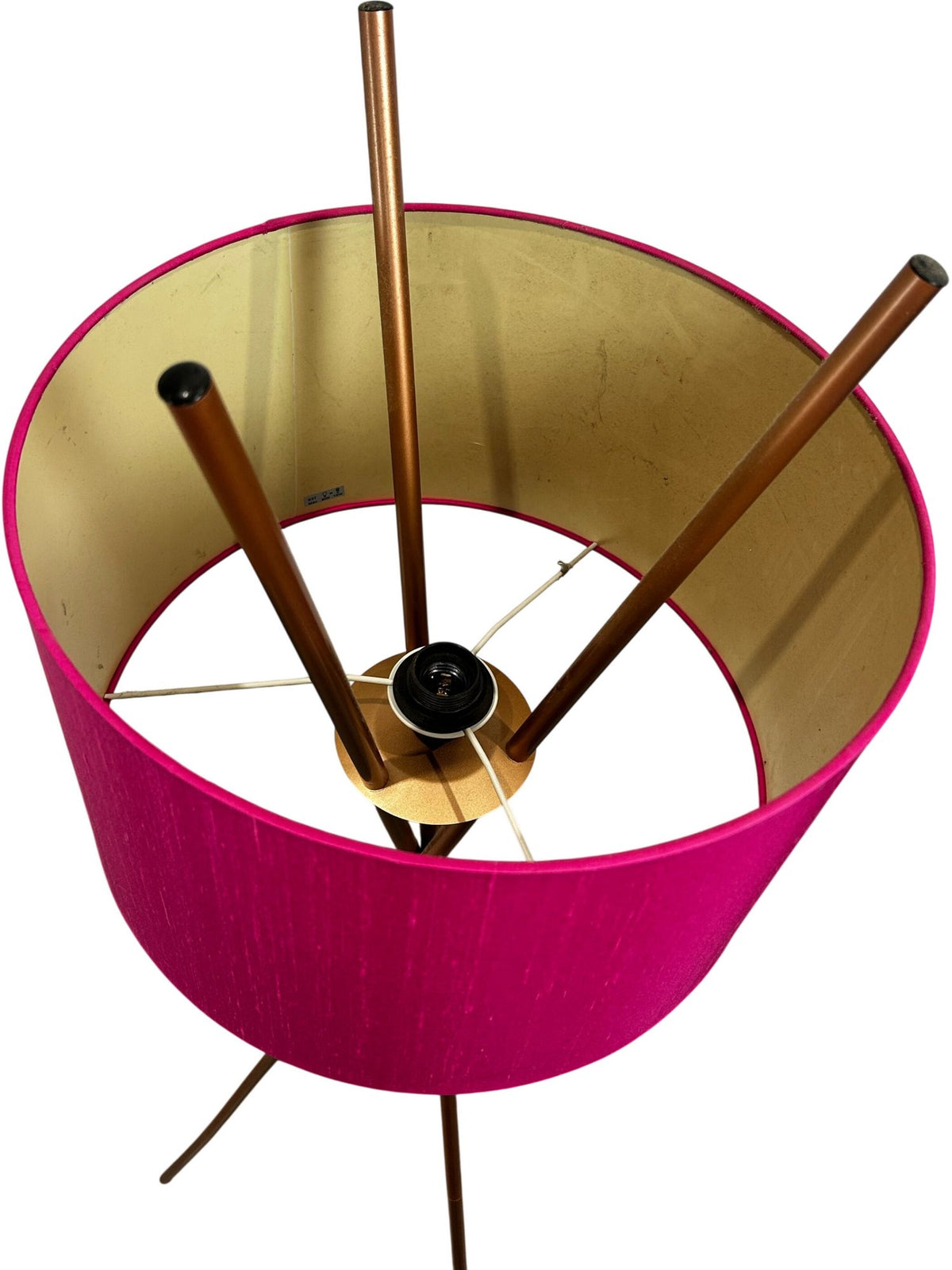 Tripod Floor Lamp Pink Drum Shade Bronze Tone Standing Light 165cm (Pre-Loved)