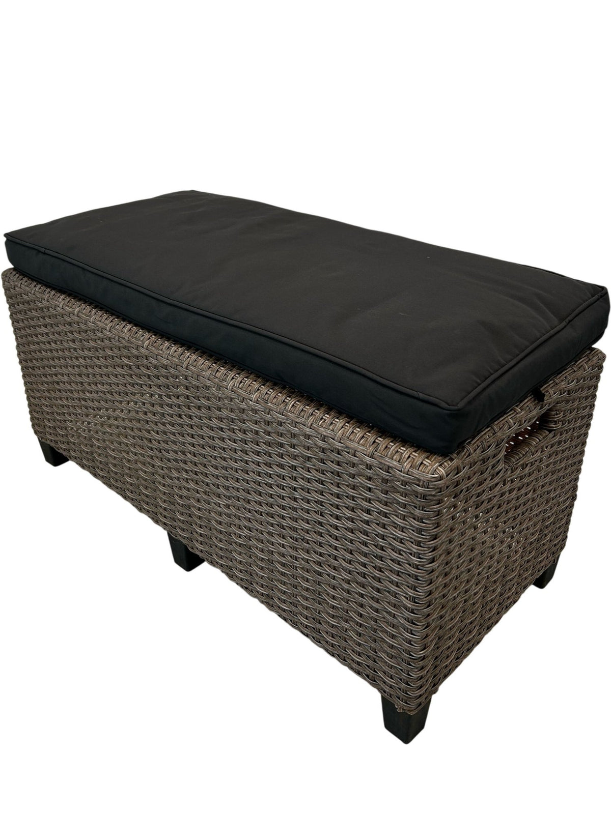 Outdoor Rattan Effect Storage Bench Ottoman Black Cushion Garden (Pre-Loved)