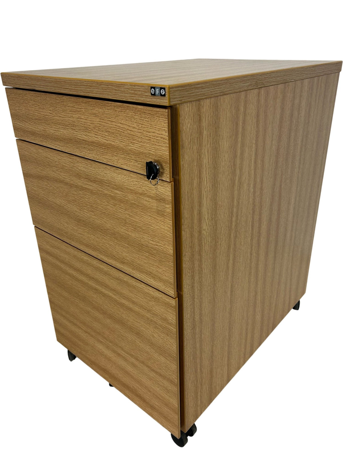 EFG 3 Drawer Mobile Pedestal Filing Cabinet Lockable Oak Effect (Pre-Loved)