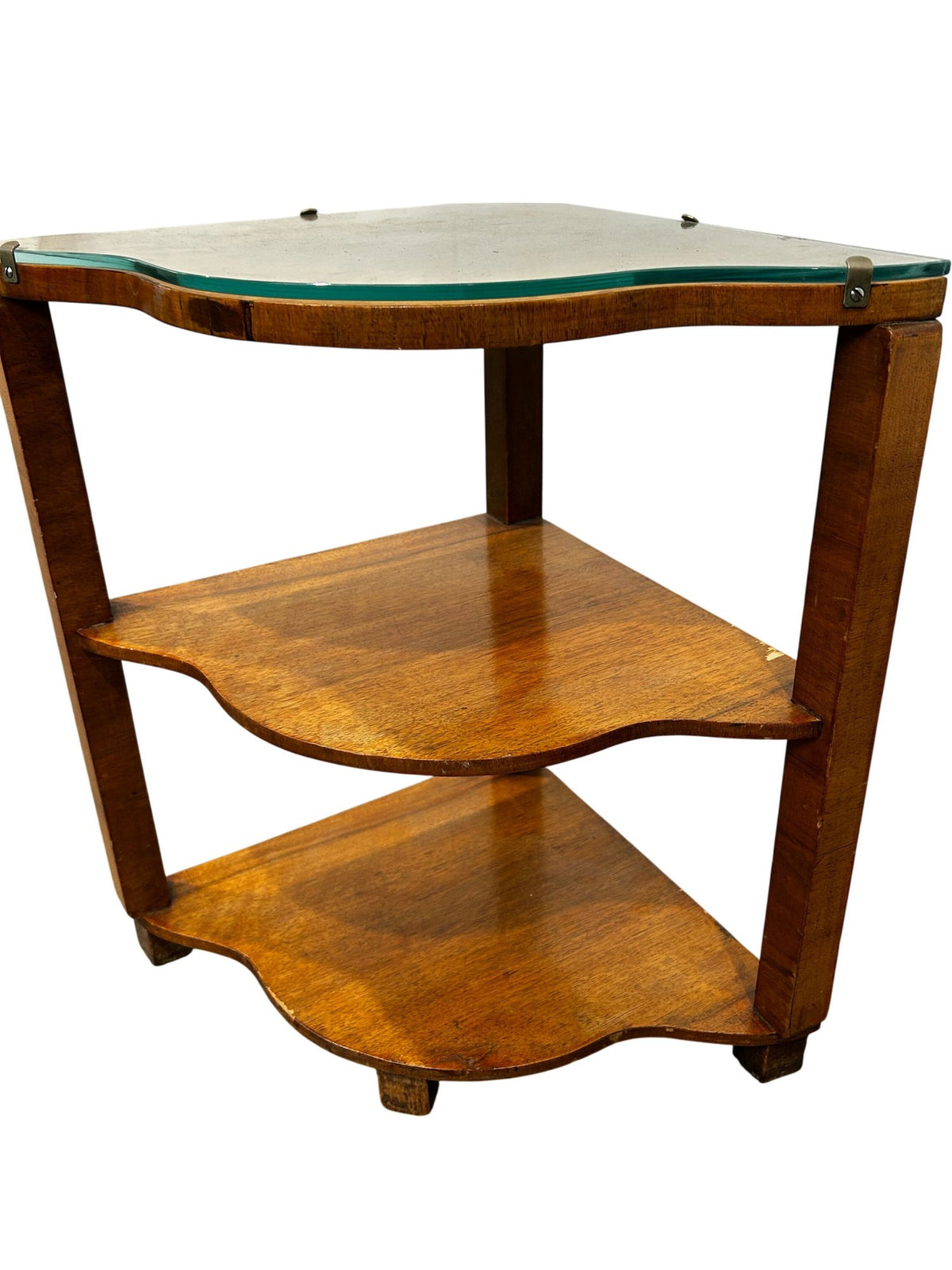 Pair of Wooden 3-Tier Corner Tables with Glass Tops (Pre-Loved)