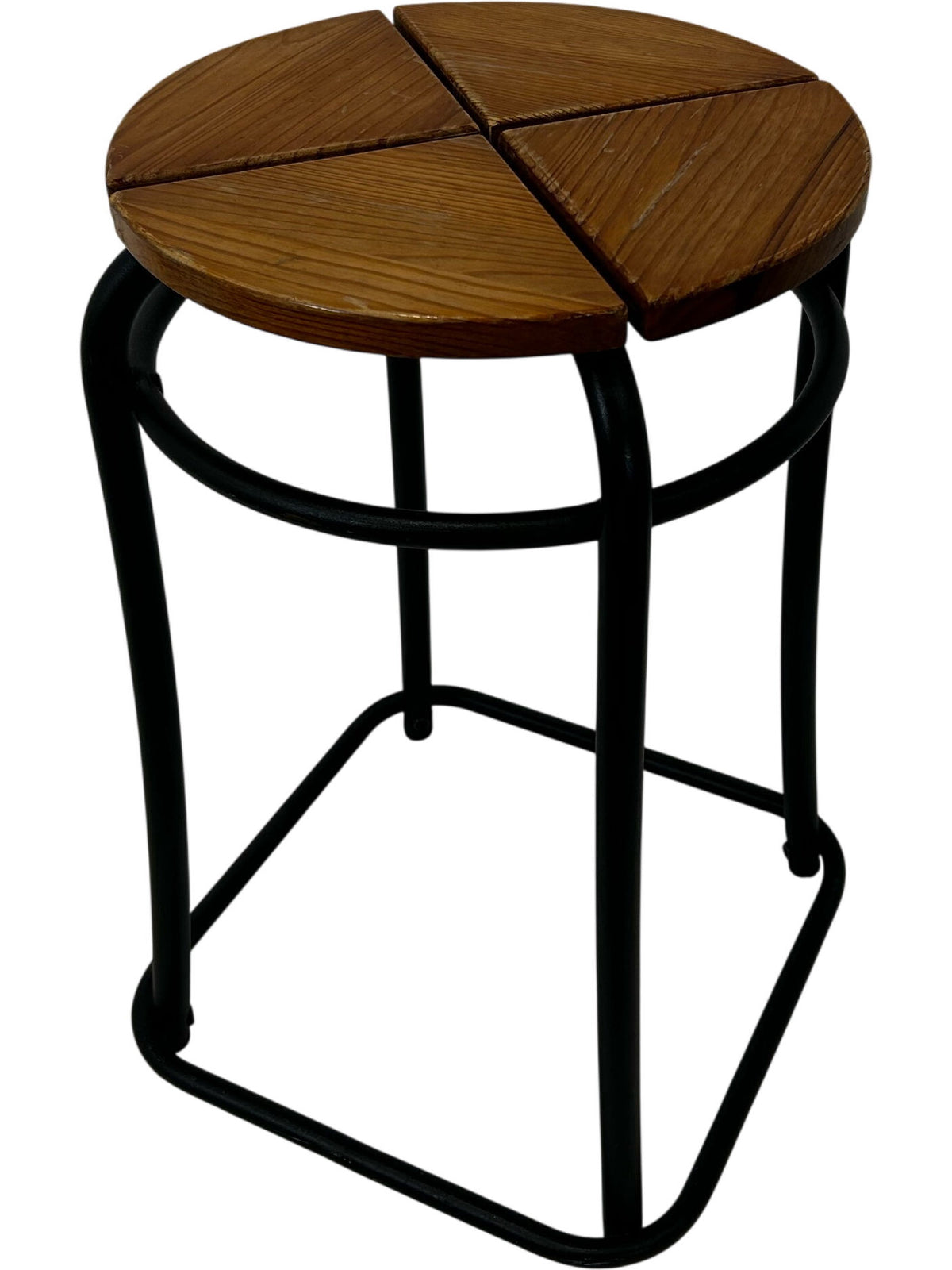 Round Wooden Stool Black Metal Frame Brown Seat (Pre-Loved)