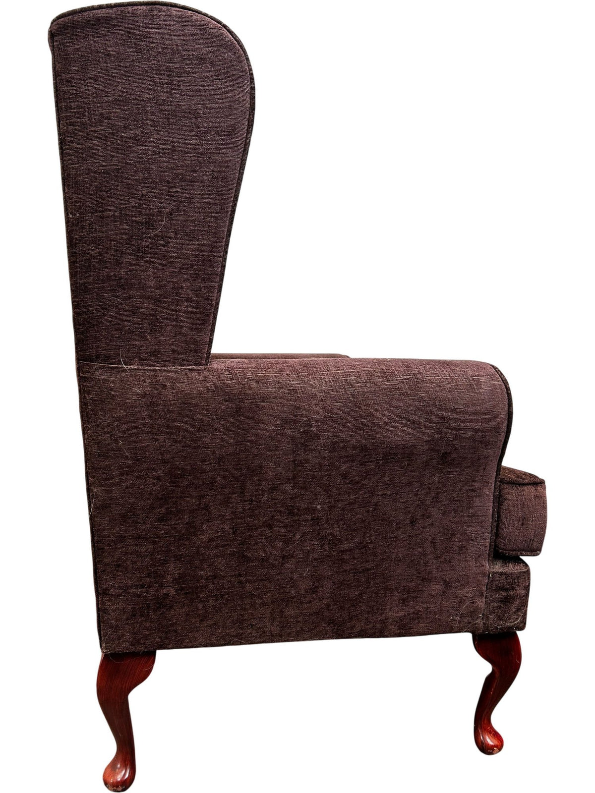 Vintage Style Brown Wingback Armchair High Back Wooden Legs (Pre-Loved)
