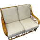 Rattan Two-Seater Conservatory Sofa with Beige Cushions Wicker Frame (Pre-Loved)