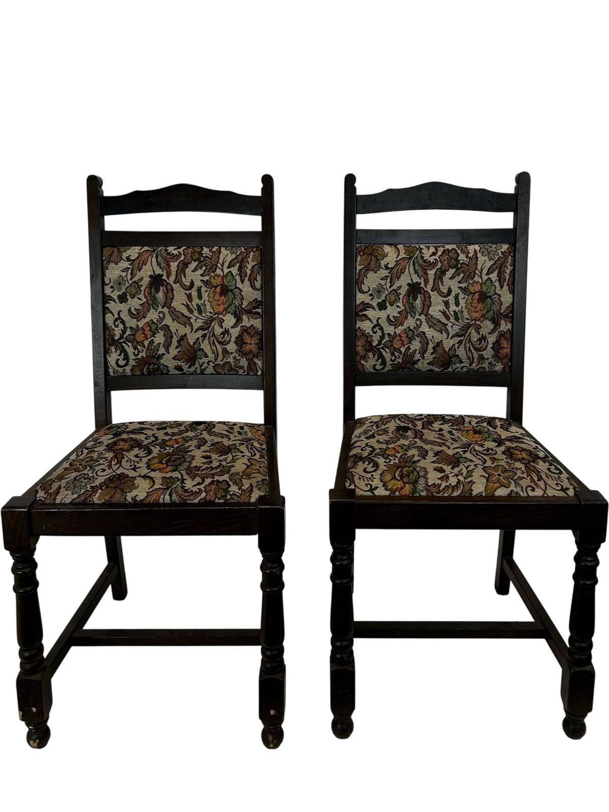 Pair of Wooden Dining Chairs with Floral Upholstery (Pre-Loved)