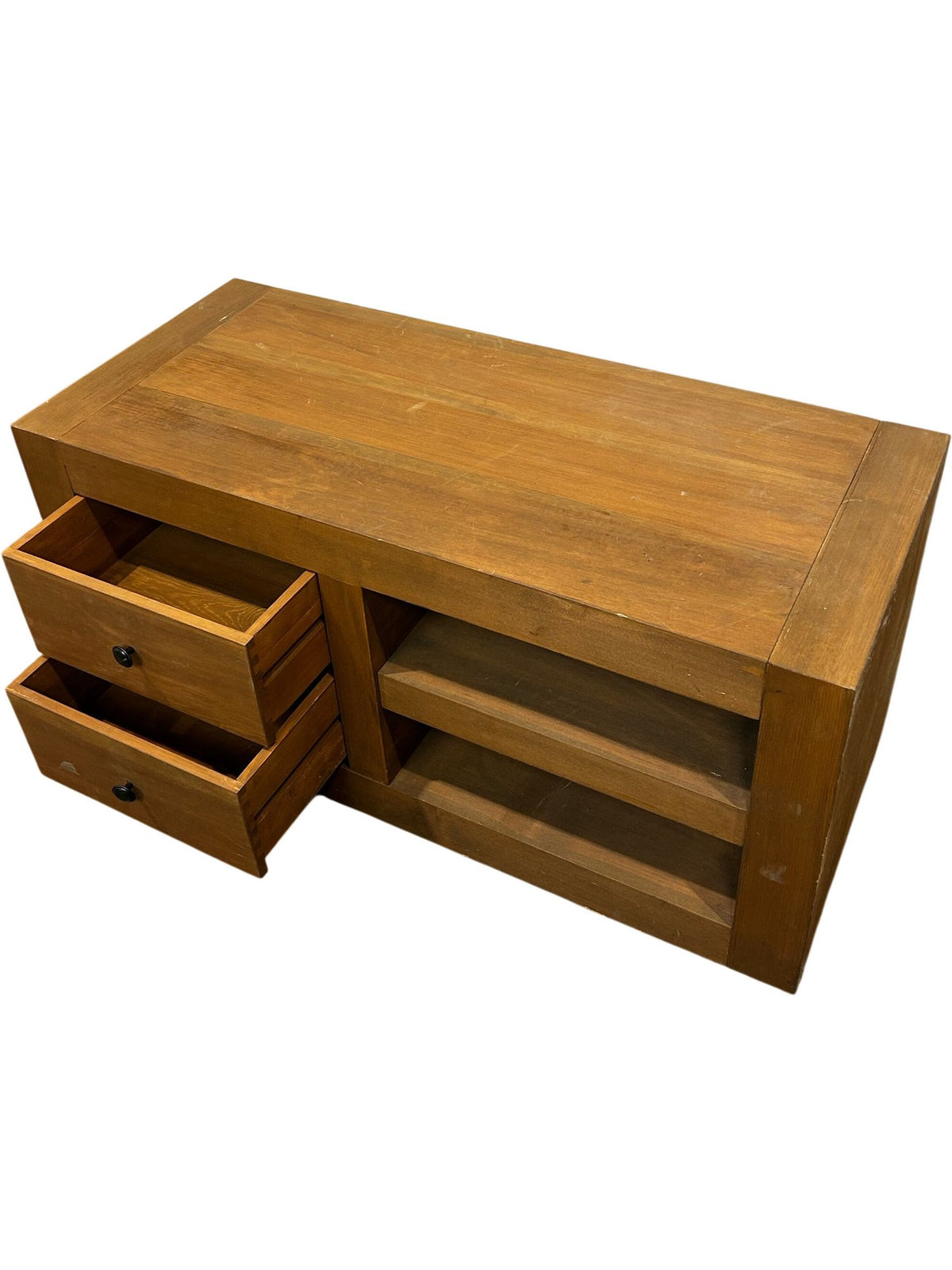 Wooden TV Stand Media Unit with 2 Drawers & Open Shelves (Pre-Loved)
