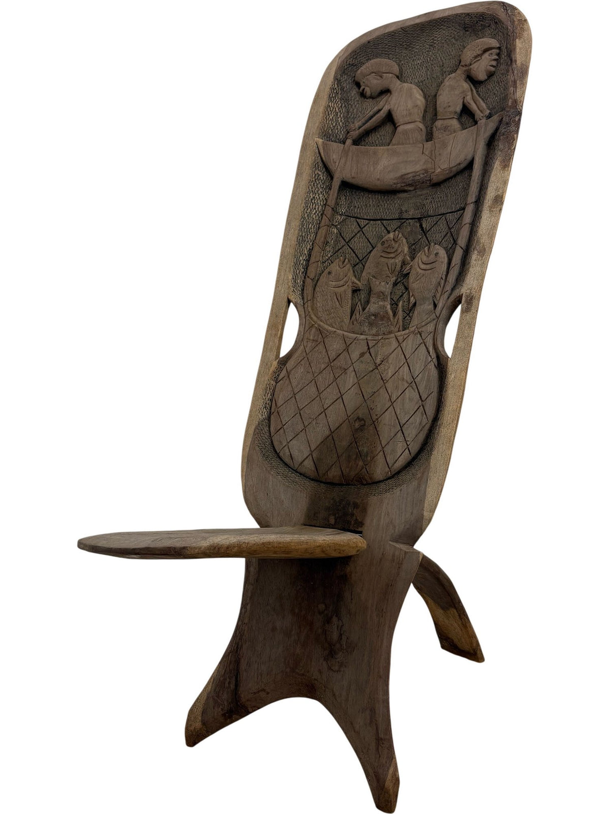 Unique Carved Wooden Chair with Artistic Backrest (Pre-Loved)