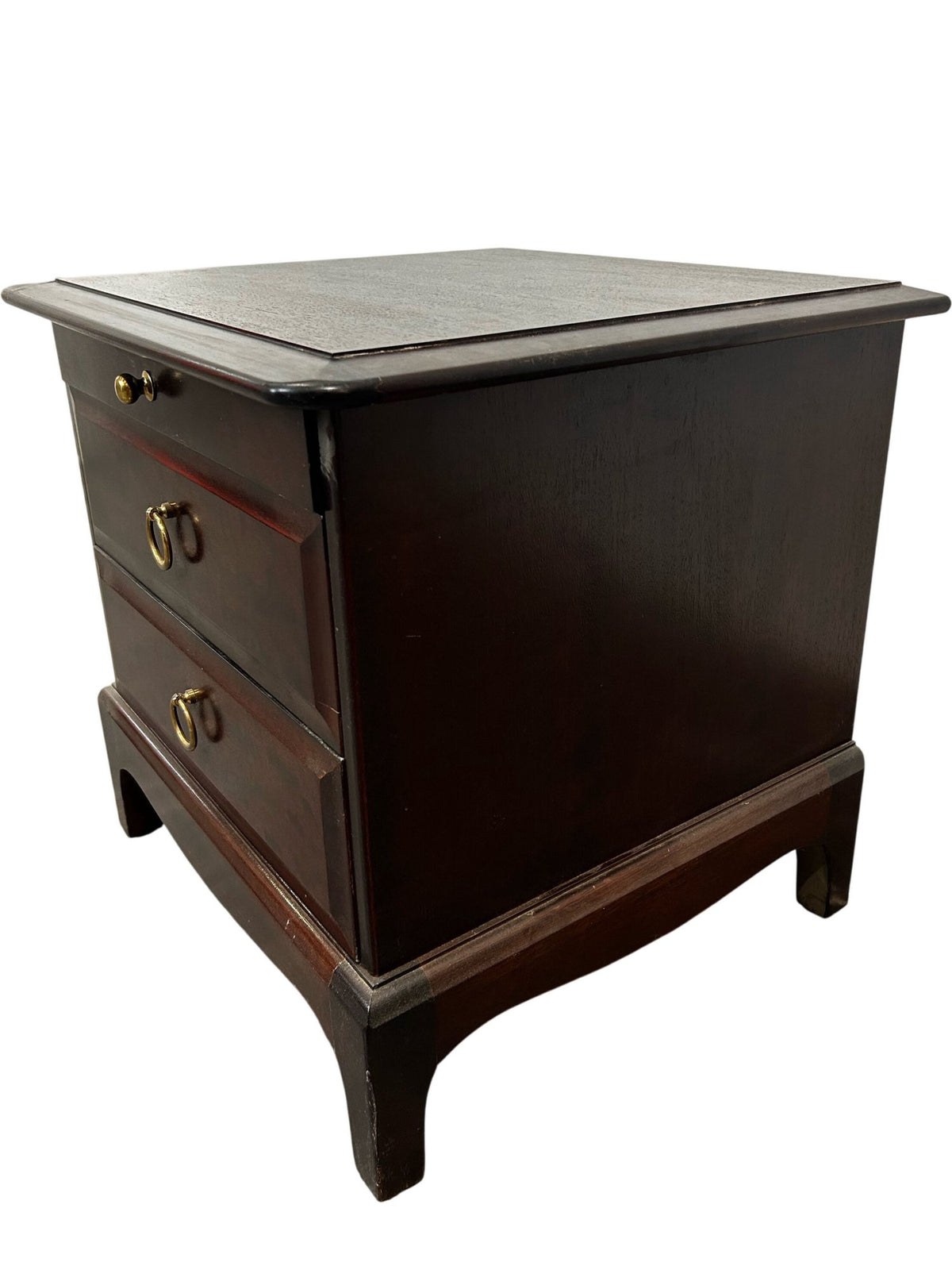 Traditional Dark Wood 3 Drawer Bedside Table Brass Handles (Pre-Loved)