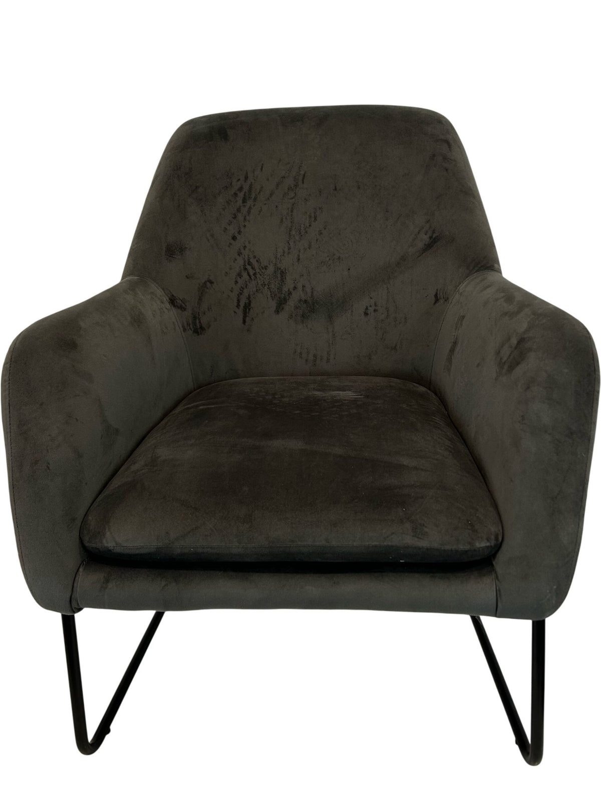 Grey Upholstered Accent Chair with Black Metal Frame (Pre-Loved)