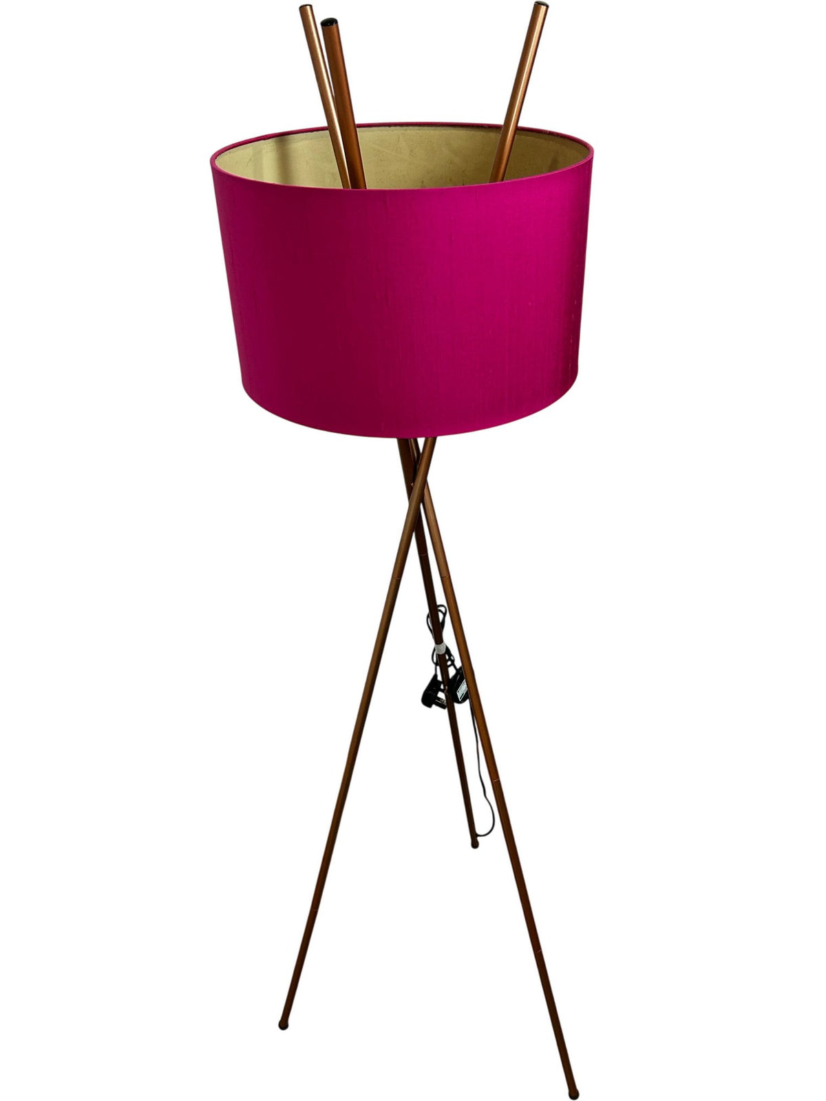 Tripod Floor Lamp Pink Drum Shade Bronze Tone Standing Light 165cm (Pre-Loved)