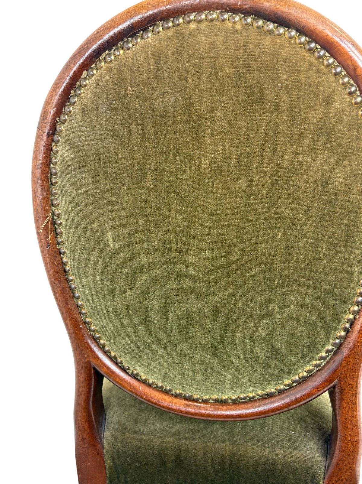 Vintage Classic Dark Wood Green Velvet Wooden Upholstered Chair (Pre-Loved)