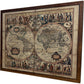 Vintage Stone World Map Print with Wooden Frame Antique (Pre-Loved)