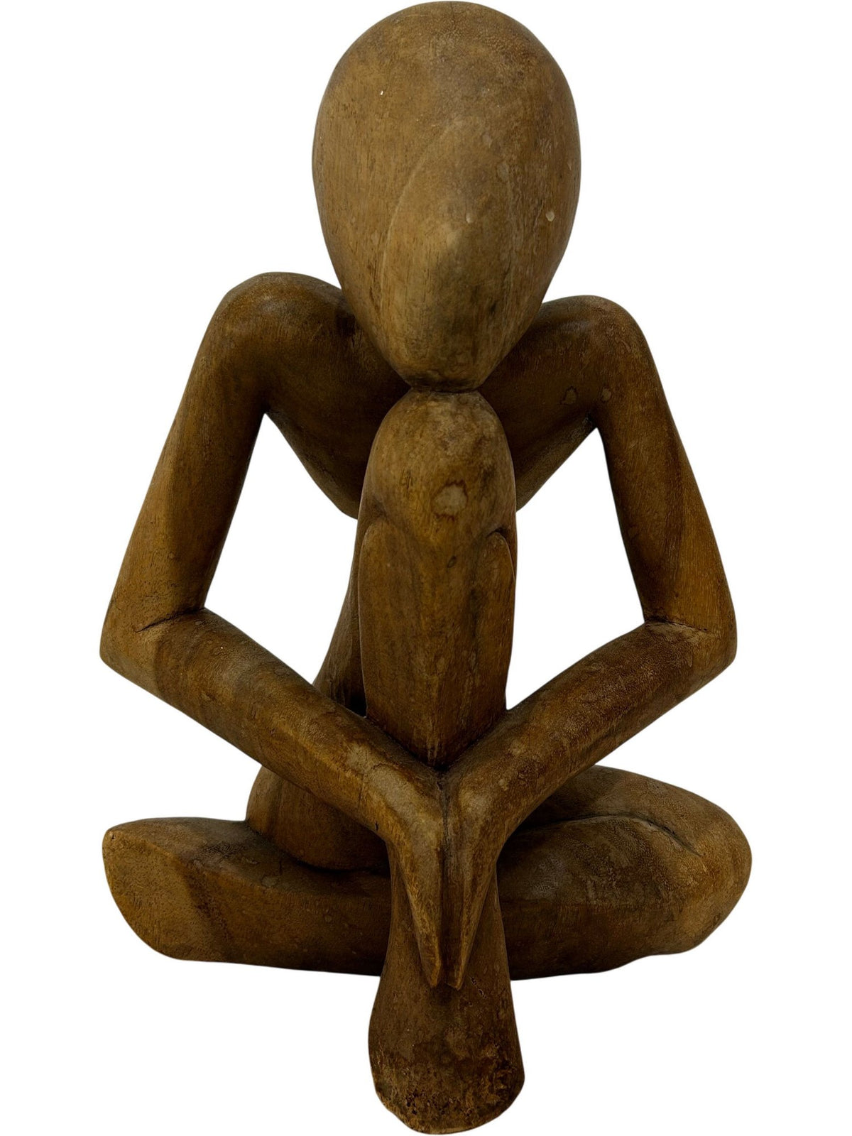 Wooden Abstract Human Figure Sculpture Seated Thinking Pose (Pre-Loved)