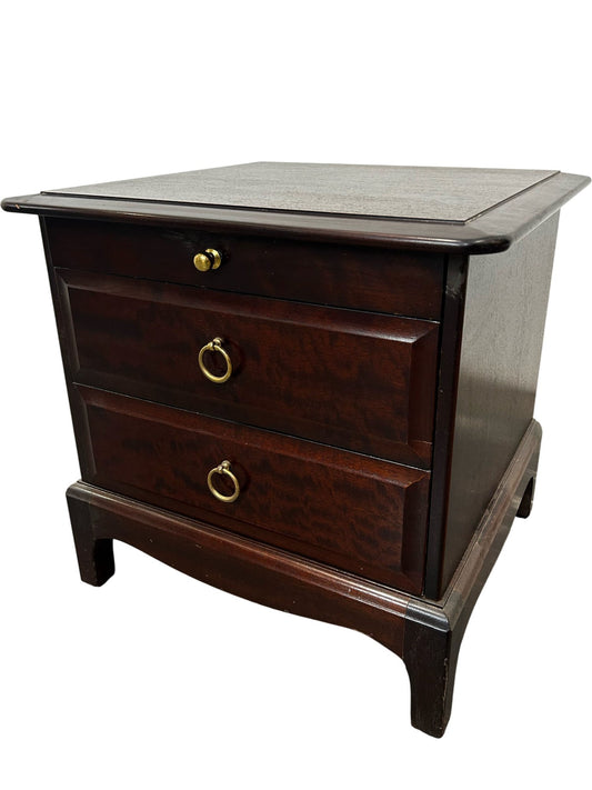 Traditional Dark Wood 3 Drawer Bedside Table Brass Handles (Pre-Loved)