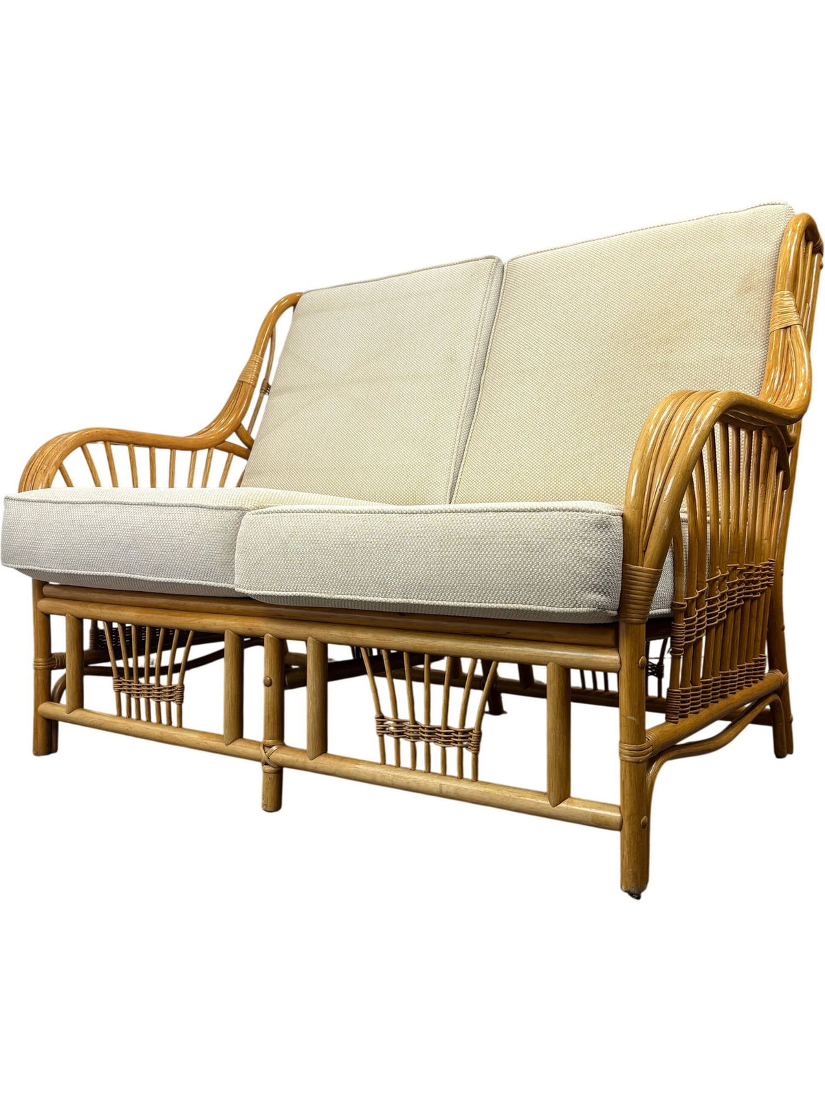 Vintage Bamboo Rattan Conservatory Sofa Two Seater Cane Frame (Pre-Loved)
