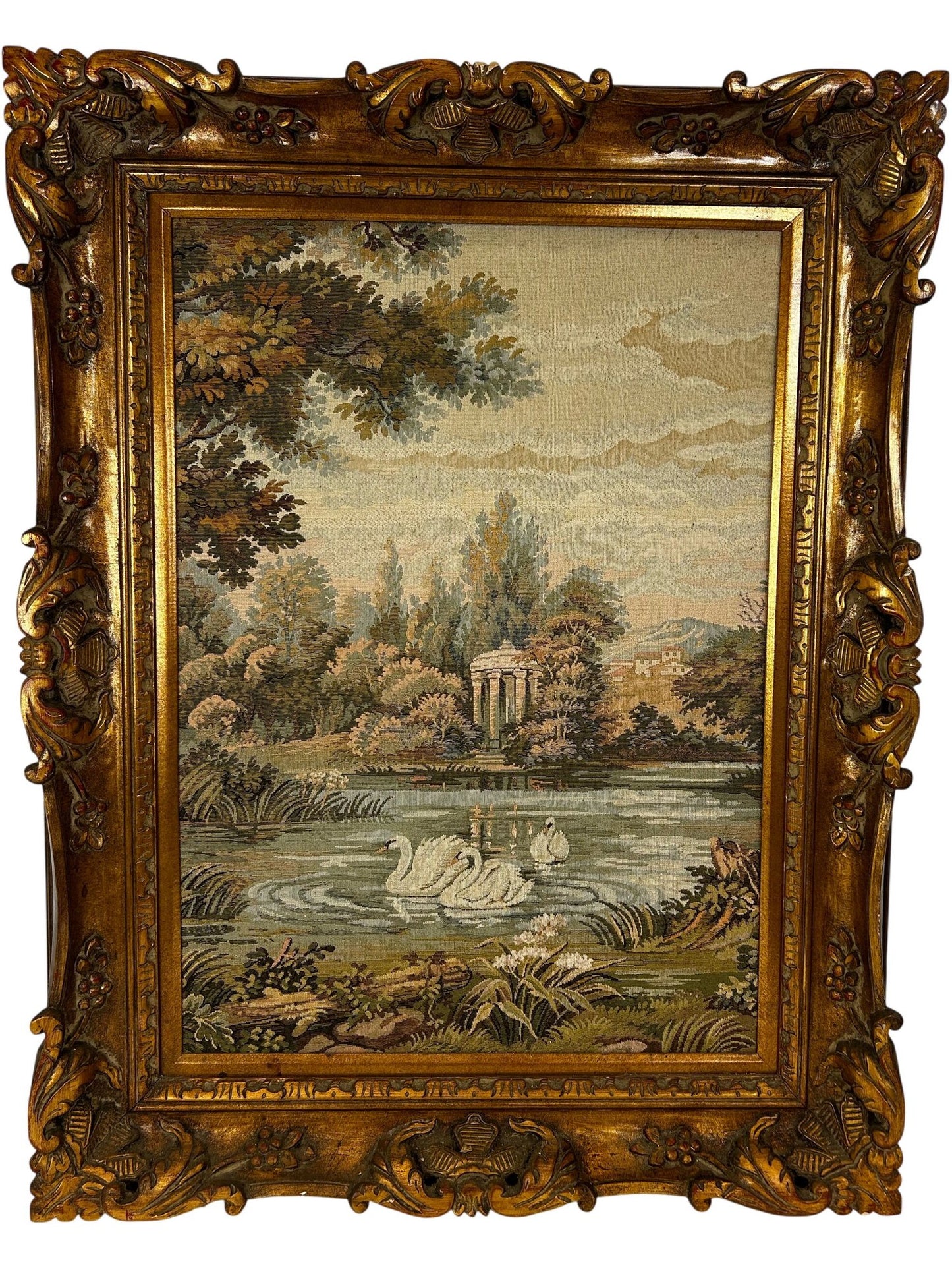 Vintage Swan Landscape Tapestry in Ornate Frame (Pre-Loved)