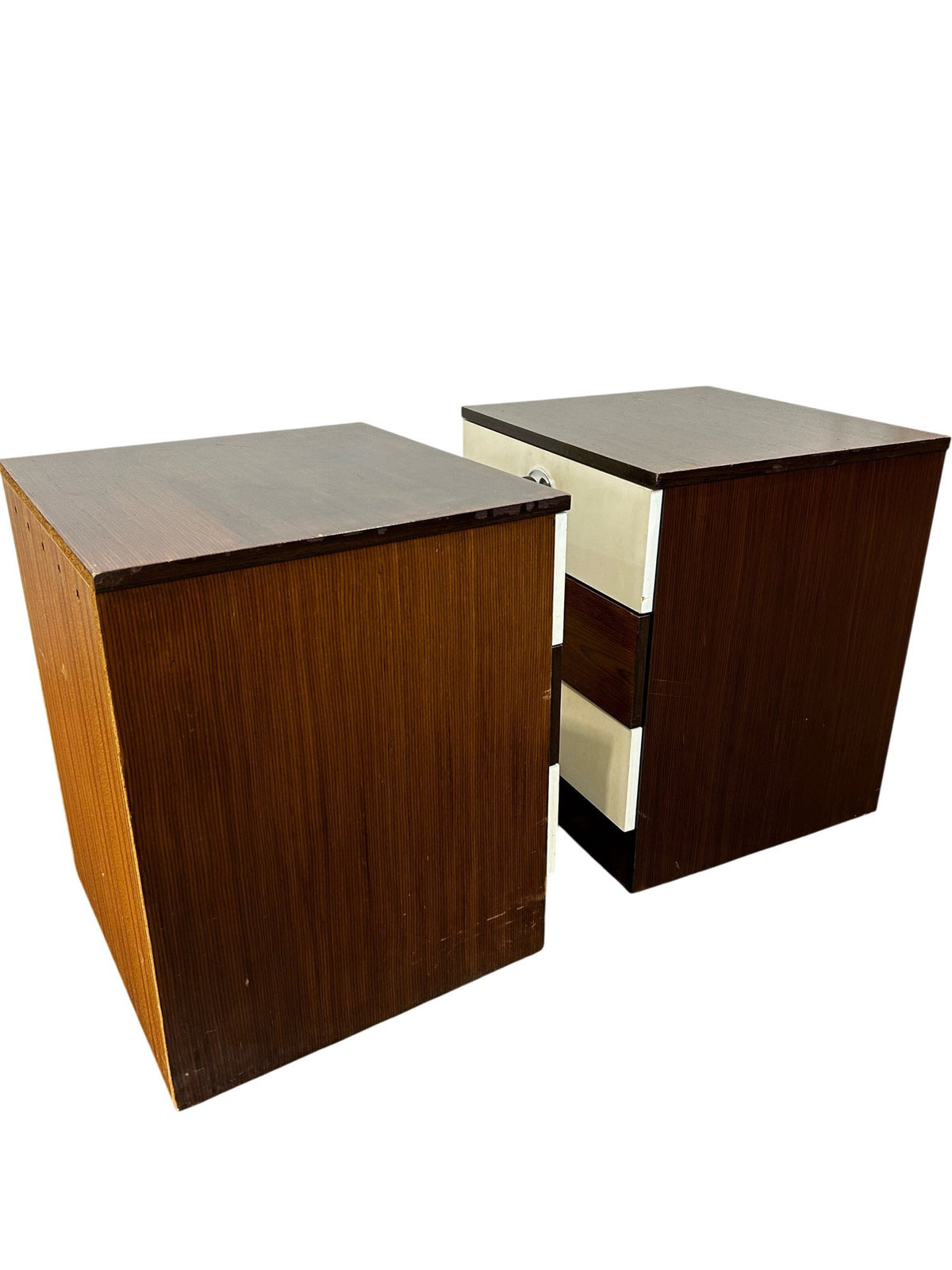 Pair of Retro 3 Drawer Bedside Cabinets Brown & Cream (Pre-Loved)