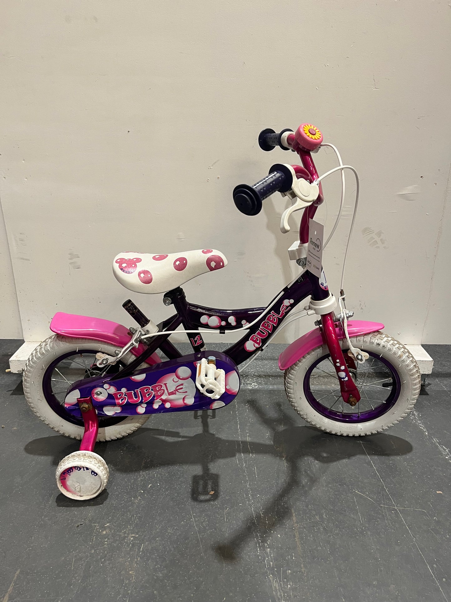 Bubble Purple 12” Children’s Bike With Stabilisers (Pre-Loved)