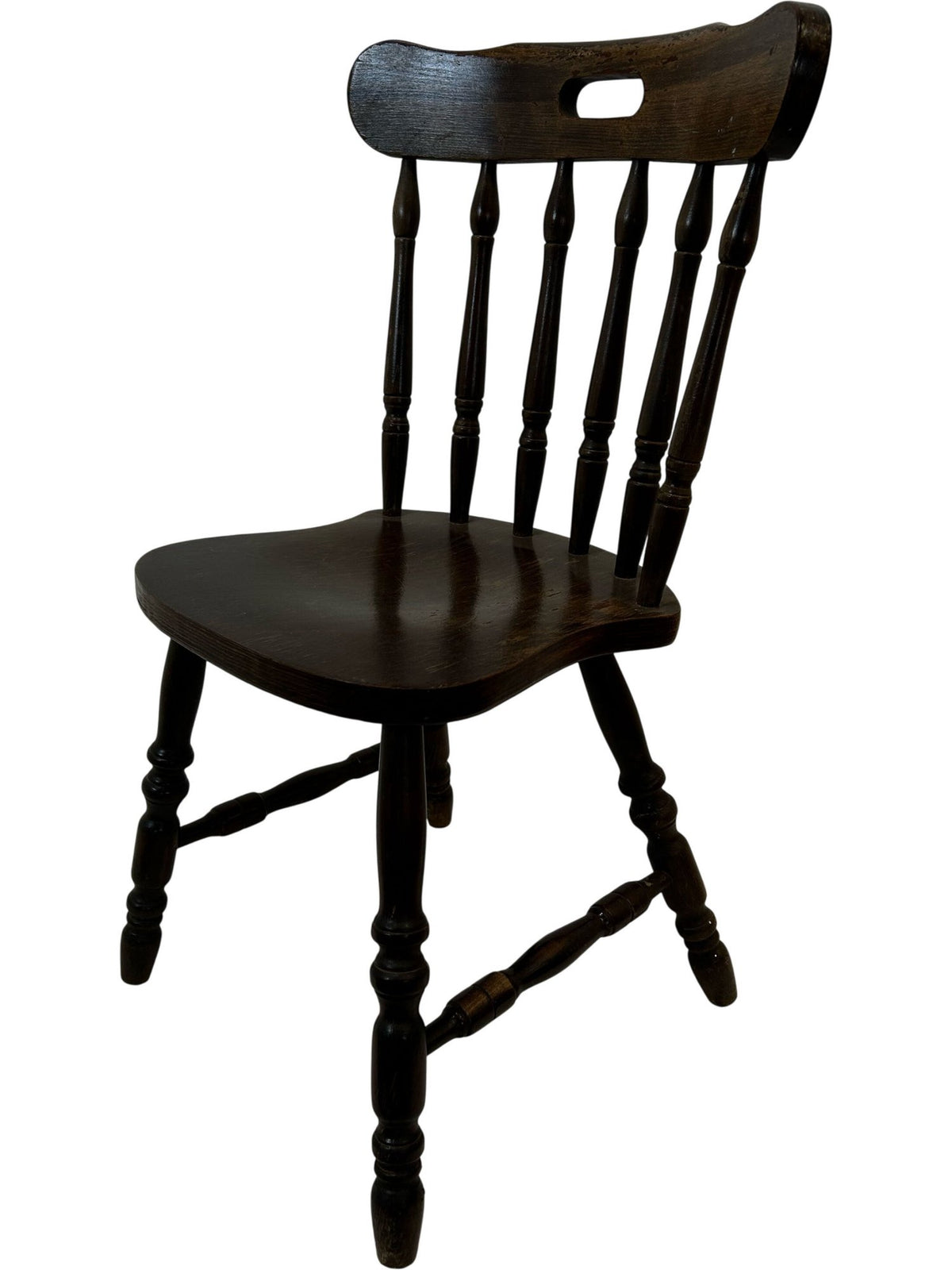 Vintage Wooden Dining Chair Turned Spindle Back Dark Wood Finish (Pre-Loved)