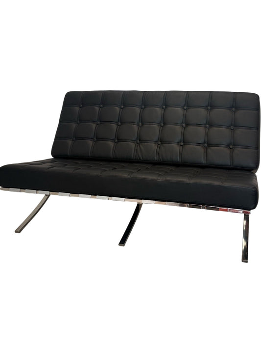Black Leather Sofa Chrome Frame (Pre-Loved)