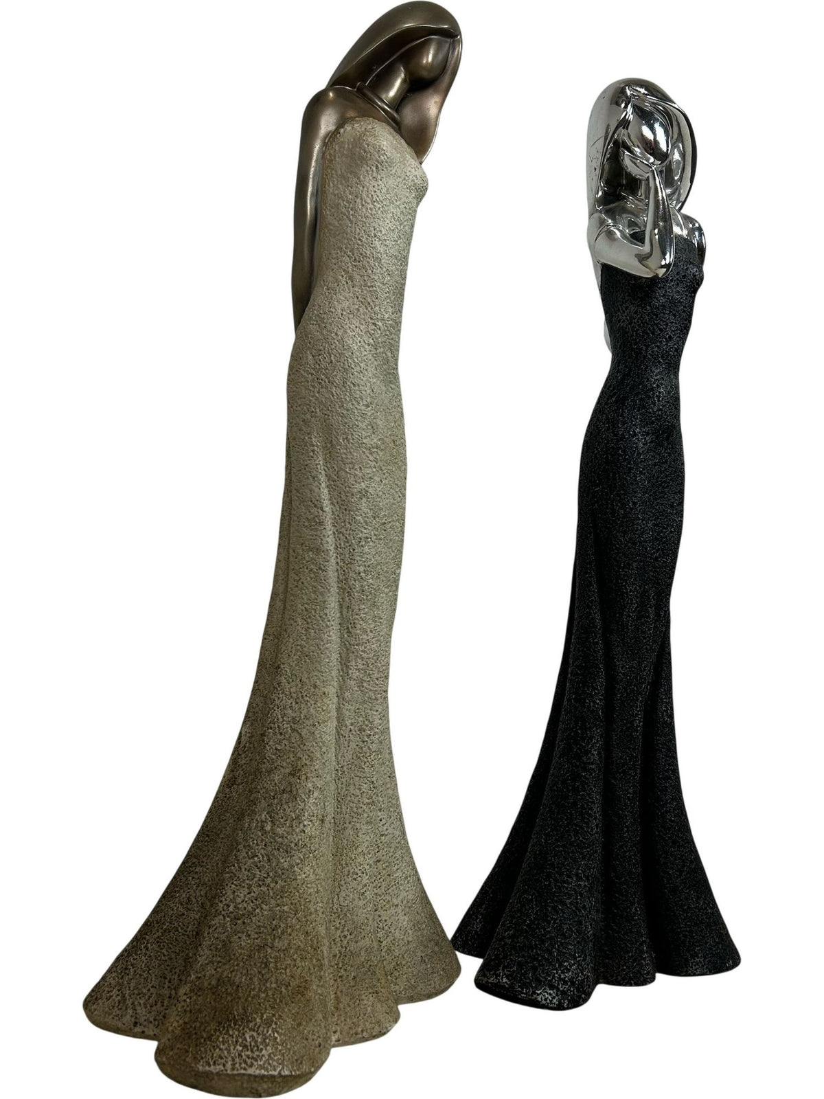 Large Female Figurine Sculptures Set of 2 Black Silver Gold 62cm (Pre-Loved)