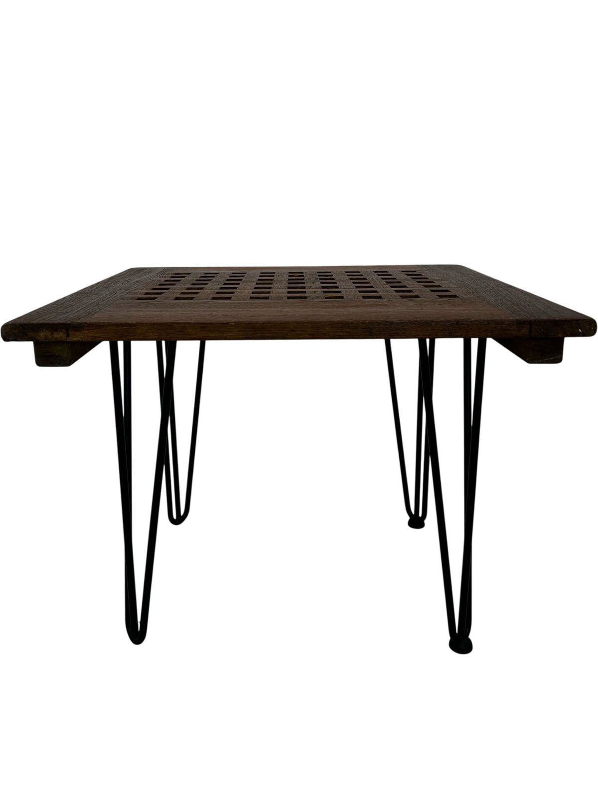 Wooden Lattice Top Side Table Black Hairpin Legs Vintage Style (Pre-Loved)