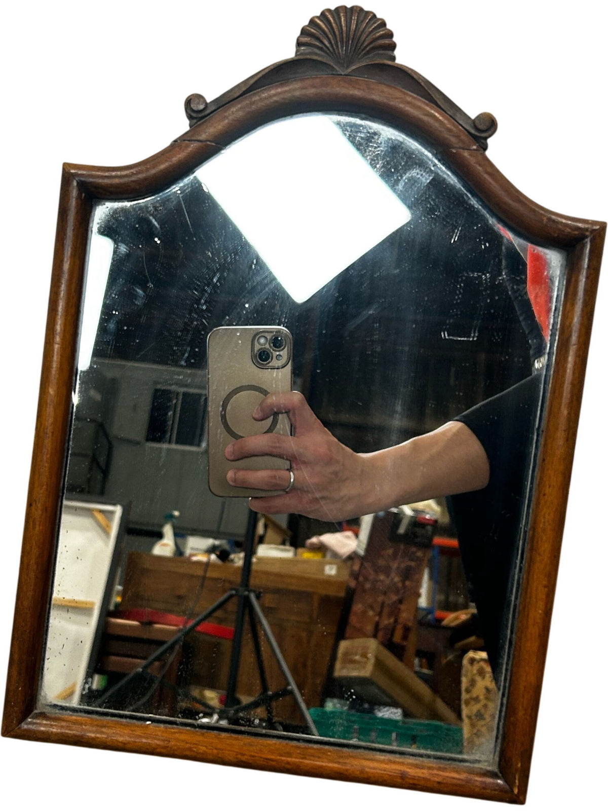 Vintage Style Wooden Dressing Table Mirror Shell Crest 36cm (Pre-Loved)