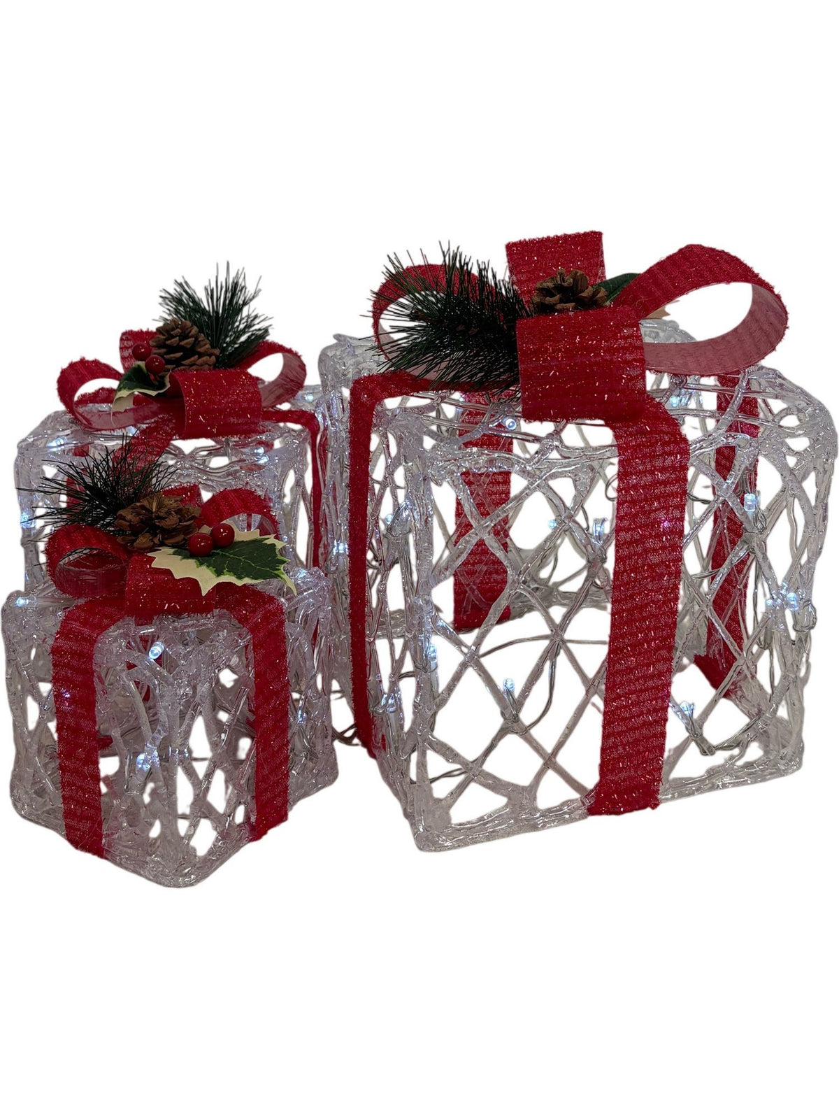 Christmas Acrylic Presents Set of 3 with 48 White LEDs (Unused)