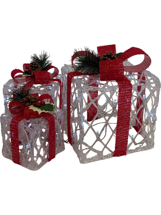 Christmas Acrylic Presents Set of 3 with 48 White LEDs (Unused)