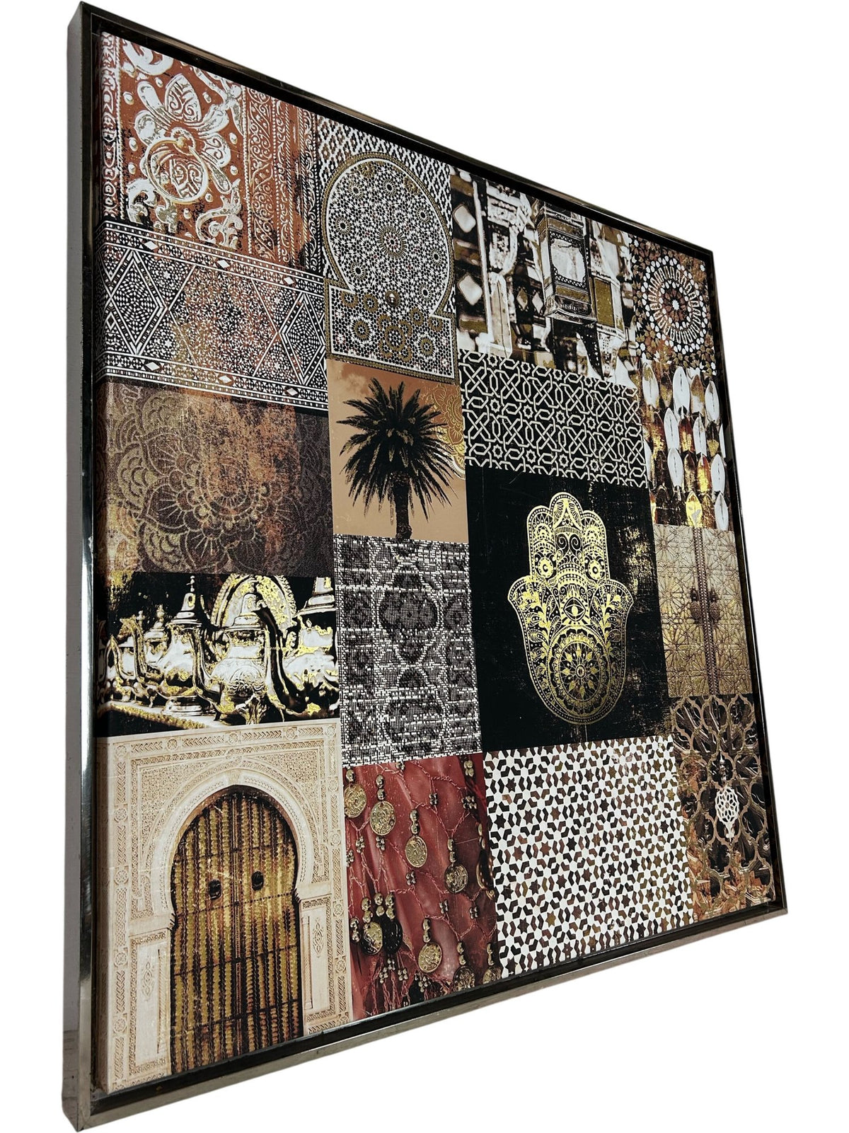 Large Moroccan Style Framed Hamsa & Geometric Collage Wall Art 94cm (Pre-Loved)
