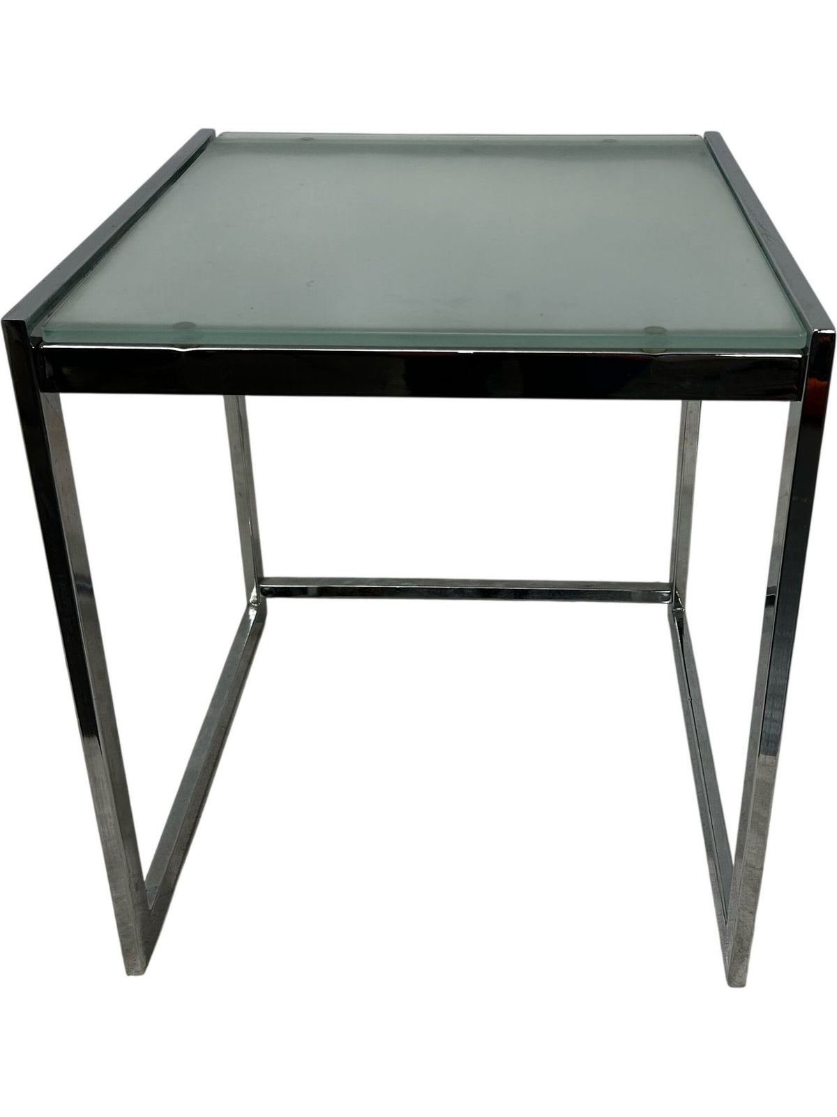 40cm Square Glass Side Table Silver Metal Frame (Pre-Loved)