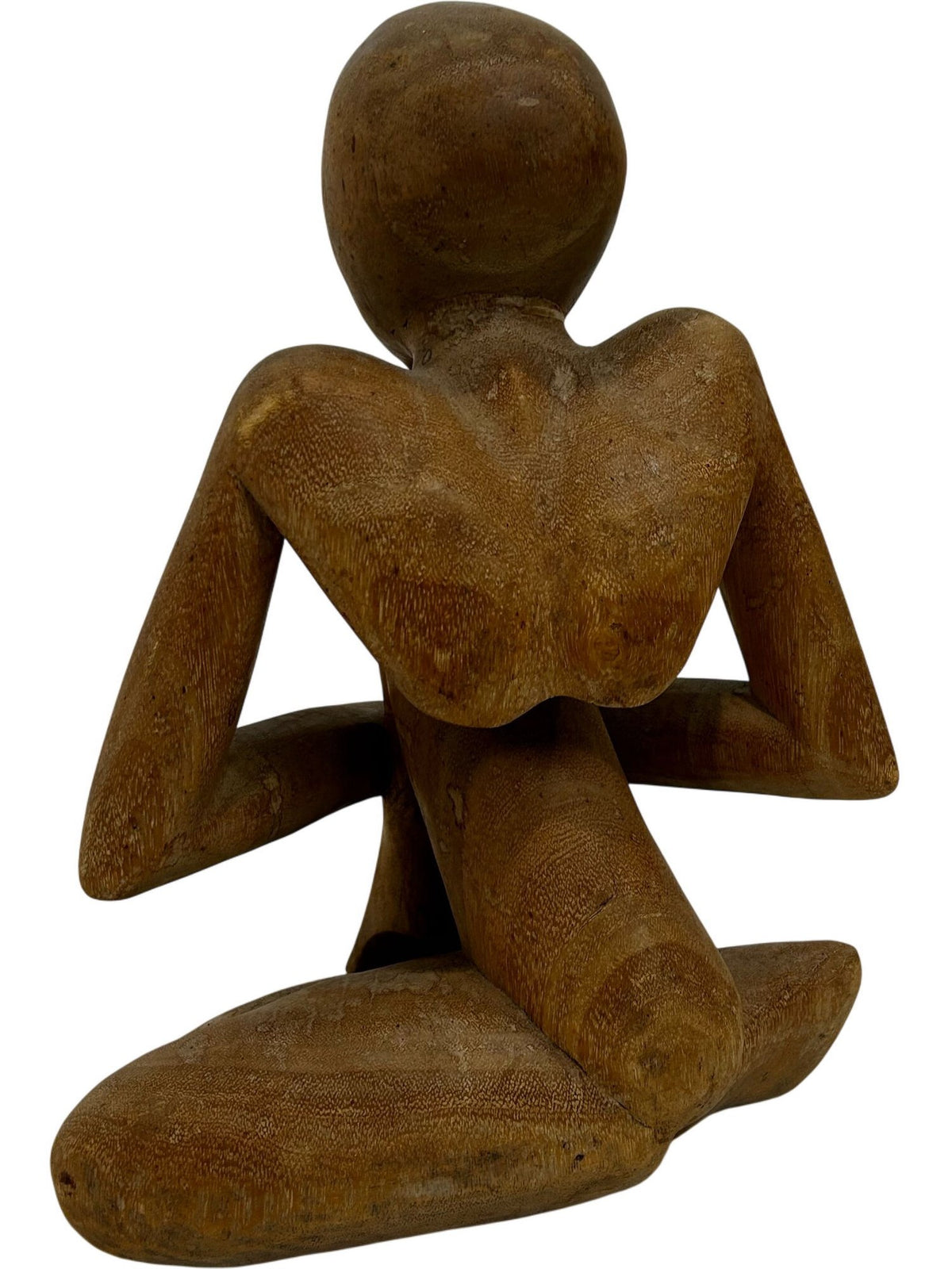 Wooden Abstract Human Figure Sculpture Seated Thinking Pose (Pre-Loved)