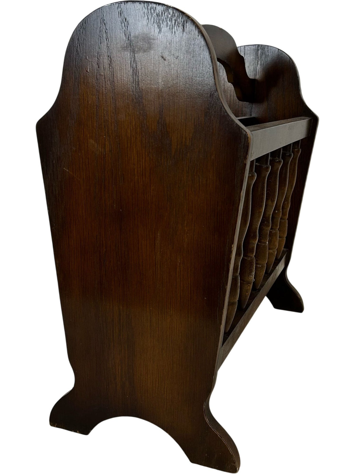 Vintage Style Wooden Magazine Rack with Spindle Detail & Handle (Pre-Loved)