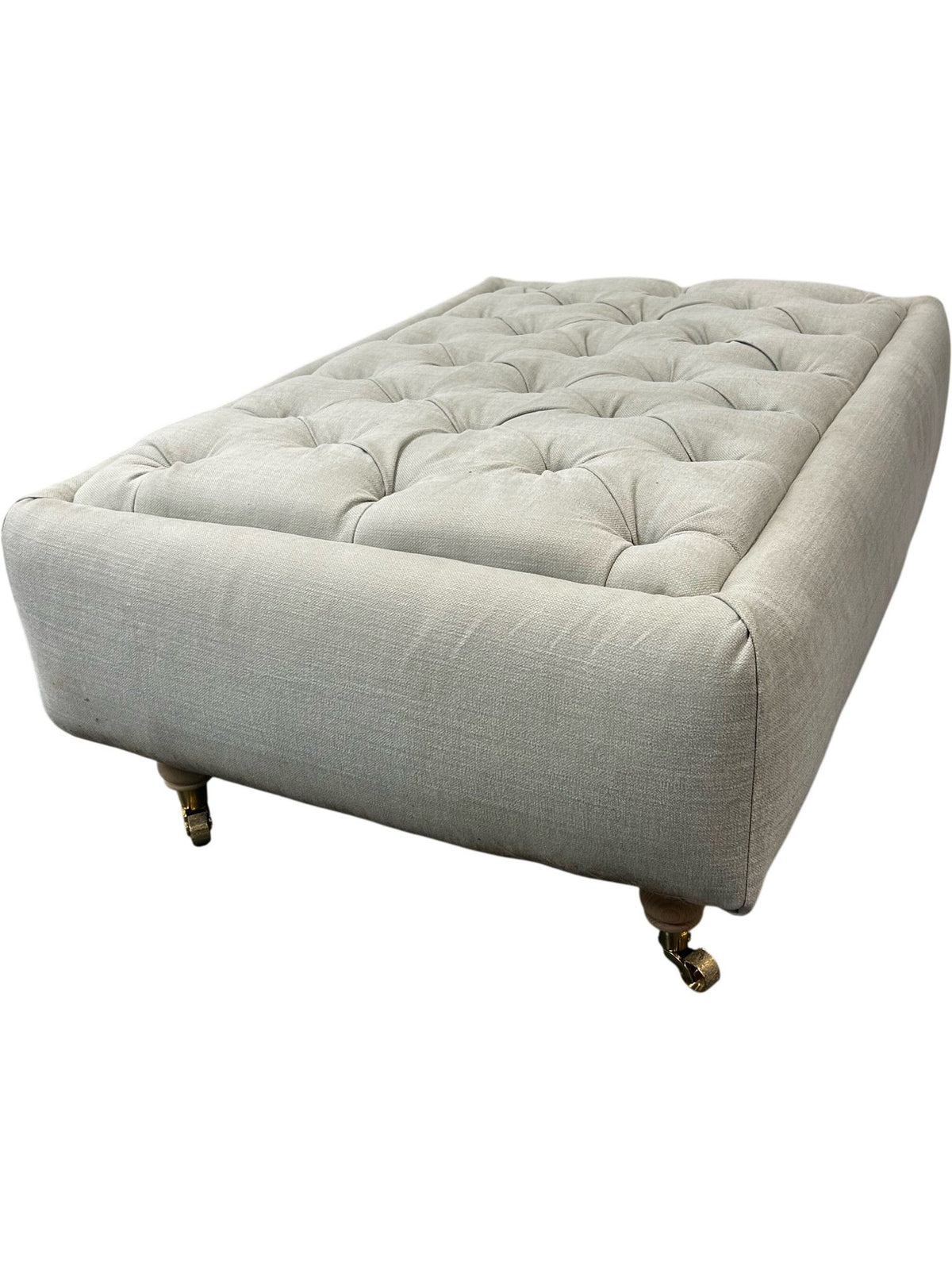 Large Tufted Ottoman Footstool Light Grey Fabric Casters Living Room (Pre-Loved)
