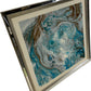 Large Blue White Abstract Marble Effect Wall Art Silver Frame 89cm (Pre-Loved)