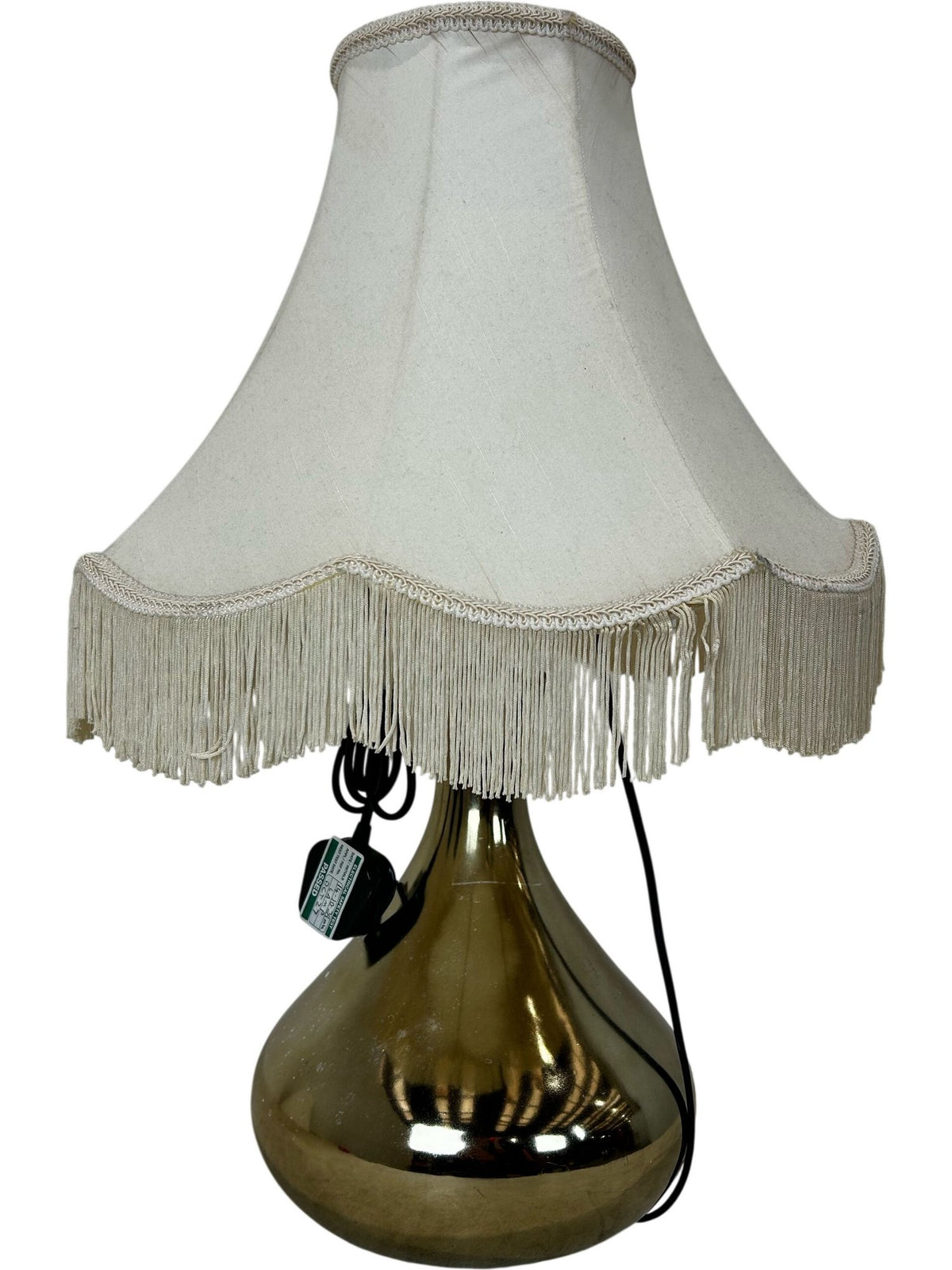 Gold Tone Table Lamp with Cream Fringed Shade Vintage Style (Pre-Loved)