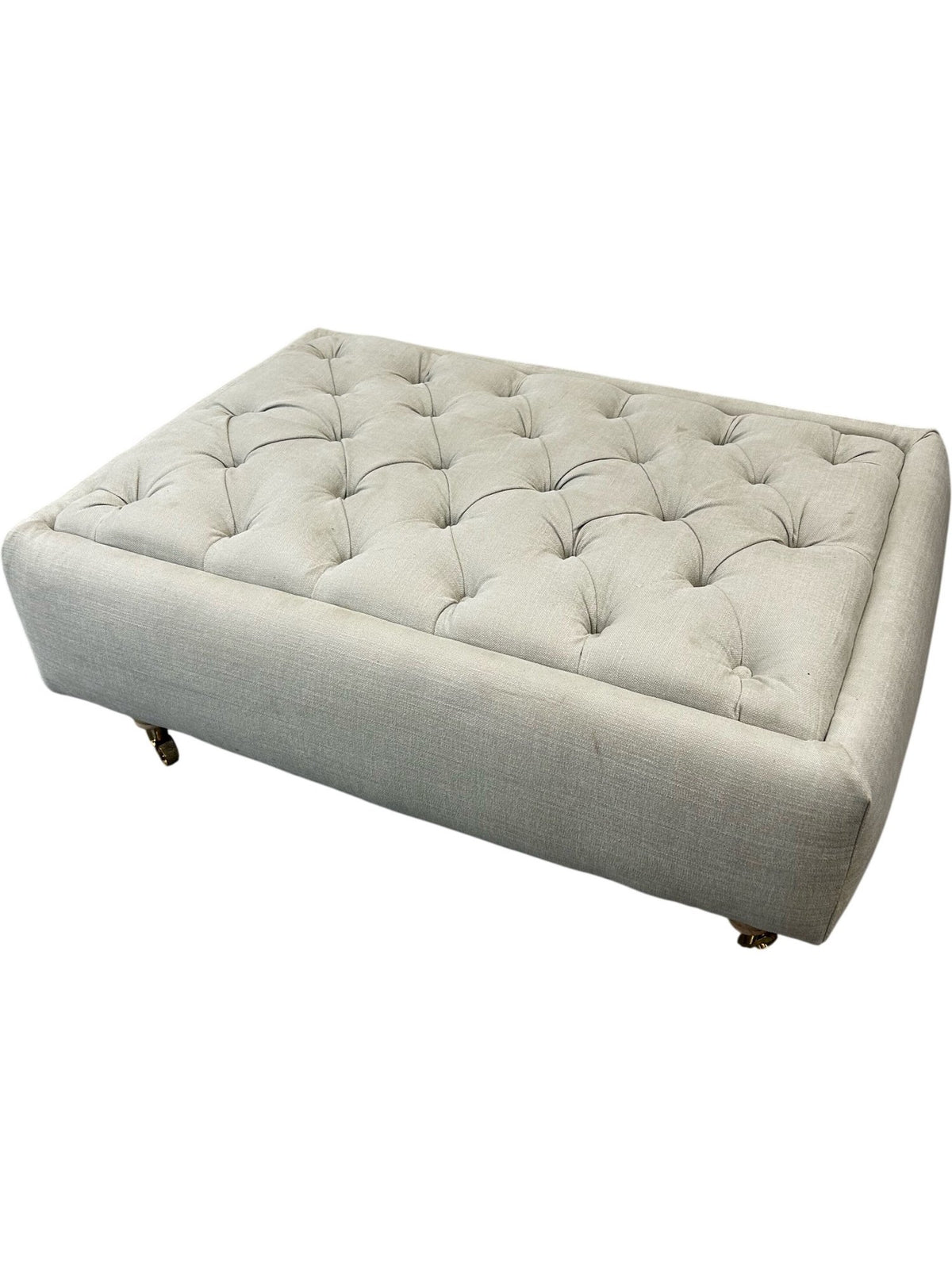 Large Tufted Ottoman Footstool Light Grey Fabric Casters Living Room (Pre-Loved)