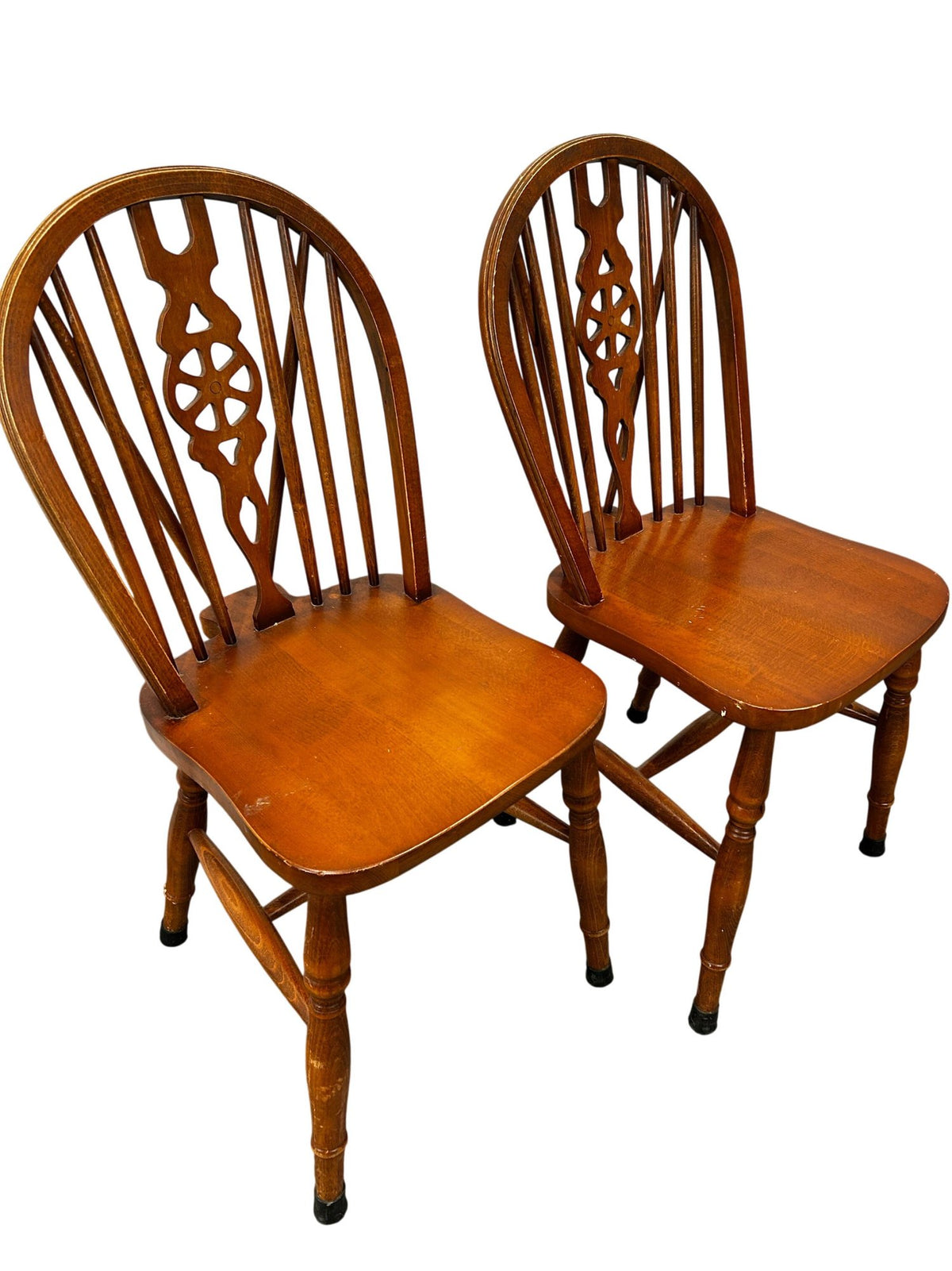 Pair of Vintage Wooden Dining Chairs Spindle Back Carved Detail (Pre-Loved)