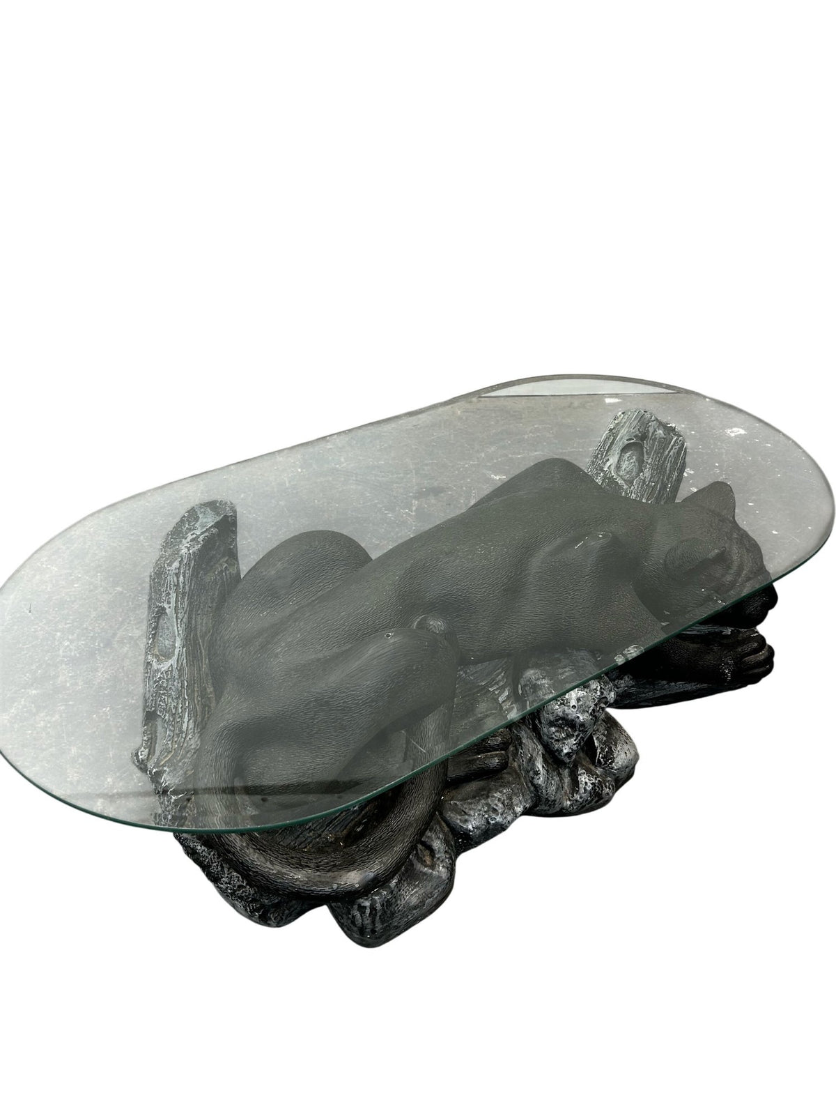 Panther Coffee Table Glass Top Black Big Cat Sculptural Base (Pre-Loved)