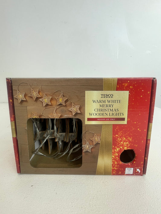 Merry Christmas Warm White Wooden Lights (Pre-loved)