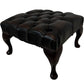 Dark Brown Tufted Footstool with Cabriole Legs (Pre-Loved)