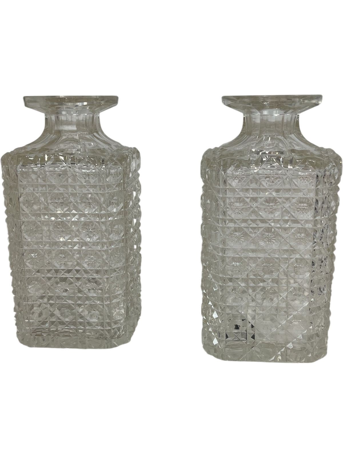 Antique Glass Decanter Set With Wooden Holder Crystal Stoppers (Pre-Loved)