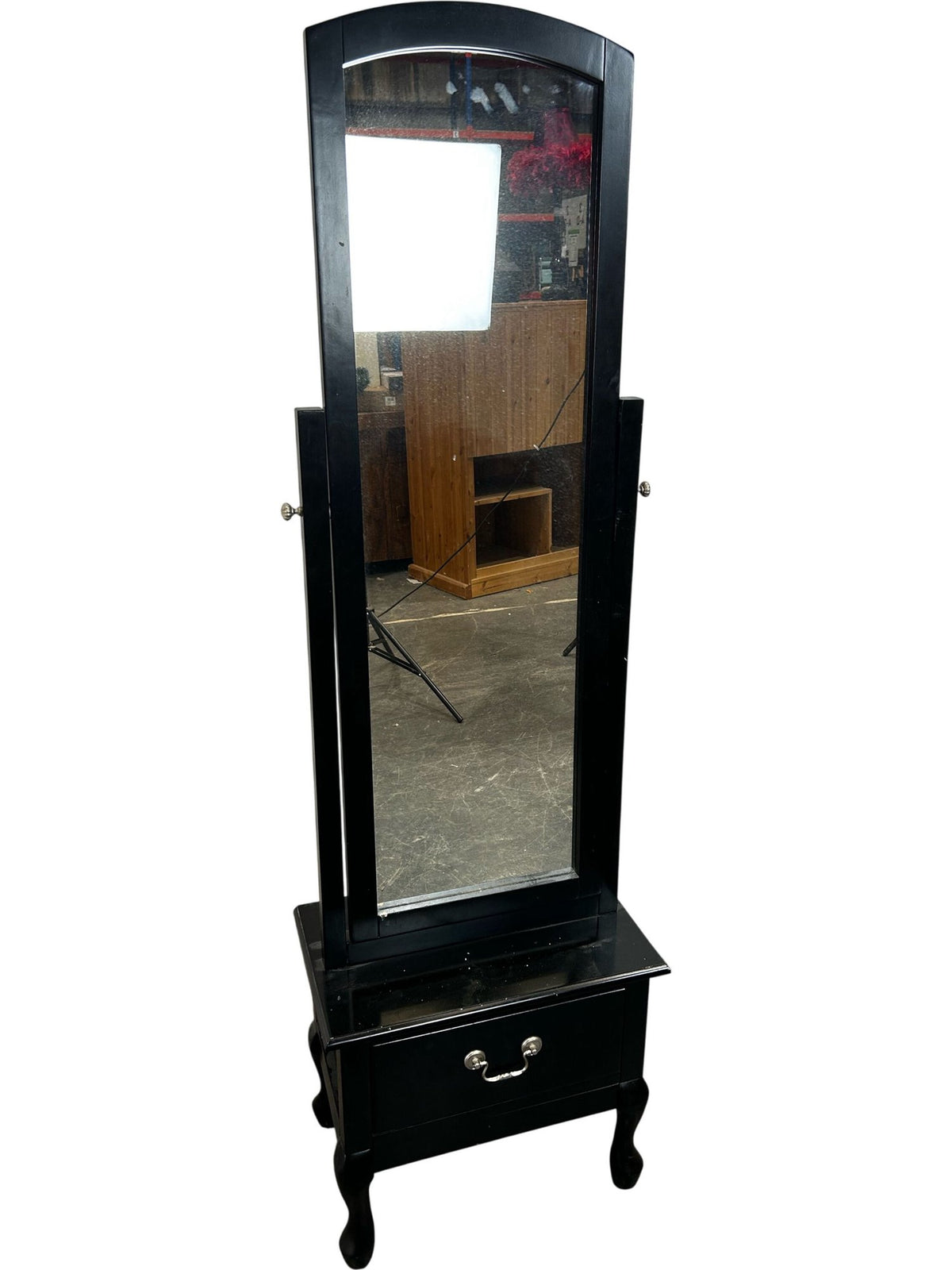 Black Cheval Standing Mirror with Storage Drawer (Pre-Loved)