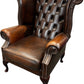 Vintage Wingback Armchair Button Tufted Brown Studded Trim (Pre-Loved)